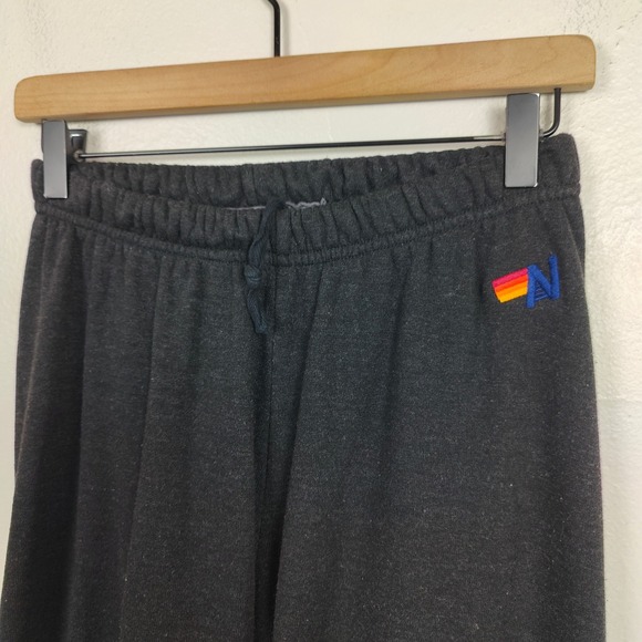 Aviator Nation Sweatpants Womens Medium Charcoal Gray Rainbow Stripe Jogger - Picture 3 of 10